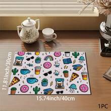 Colorful Toy Print Pattern Drainage Mat/Absorbent Mat/Drying Mat Coffee Machine Dish Drying Mat - Absorbent Polyester Tabletop Protector Mat With Rubber Non-Slip Backing, For Kitchen Countertop Decoration - Home Bar And Dining Table Placemat - Multicolor - View 7