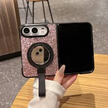 1pc Glitter Sequin Multi-Color Optional, Anti-Drop, Anti-Shock, Anti-Scratch, Anti-Fingerprint, Anti-Dust, Rotating Makeup Mirror Stand, Magnetic Ring, Full Hinge Protection, Raised Lens Protection, Anti-Scratch Wear-Resistant, Glitter Patch + PC Hard Shell Material, Foldable Full Coverage, Phone Case, With Silicone Strap, Suitable Compatible With Apple Duo, Ins, Girly Style, Student, Luxury Shiny, New Year, Valentine's Day, Christmas - Multicolor - View 13