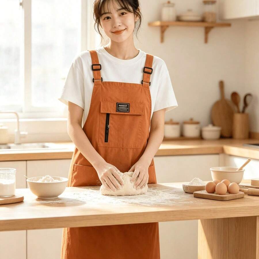 1 buah Celemek dengan Tali Bahu yang Dapat Diatur, Saku Resleting, dan Beberapa Saku Besar, Celemek Kasual Warna Polos, Mudah Dibersihkan, Cocok untuk Memasak di Rumah Sehari-hari, Memanggang, Membuat Makanan Penutup, Pekerjaan Barista, Merangkai Bunga, Studio Seni Lukis - MultiWarna - View 1