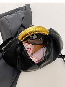 Women's Knitted Floral Tote Bag With Double-Strand Shoulder Strap, Tassel Charm, Zipper Lining, Large Capacity, Minimalist Elegant Commuter Shoulder Bag, Korean Style, Versatile For Work - Black - View 4