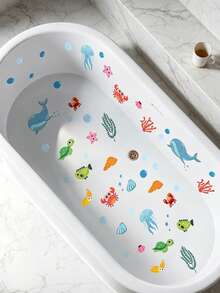 6pcs/Set PVC Bathtub Sticker, Cartoon Marine Life Pattern Bathtub Applique For Bathroom Valentine DAY, Valentines Wedding, Birthday - Multicolor - View 2