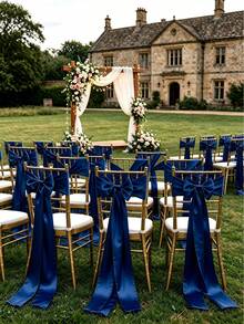 20pcs Wedding Satin Chair Sashes Navy Blue Bows 6x 102 Inches (Approx. 15x260 Cm) Ribbon Fabric Bands Suitable For Banquet, Party, And Other Chair Decorations - Navy Blue - View 4