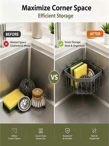 Wall-Mounted Bathroom Storage Rack, Quick Drain Organizer With 2 Adhesive Hooks. Ideal For Storing Shampoo, Soap, And Sponges. No Drilling Required, Suitable For Bathroom And Kitchen Organization. A Must-Have For Back-To-School Season. - Multicolor - View 7