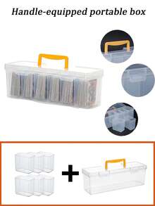 1/2PCS Portable Plastic Hardware Storage Box With 6 Removable Divider Bins,Transparent Compartment Organizer Case With Top Handle,Multi‑Use Container For Screws,Nuts,Small Craft Parts,Collectible Cards,DIY Supplies,Handy Tool Storage Gift - Multicolor - View 3