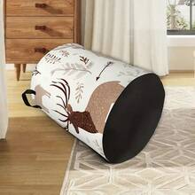 2 Pcs Deer Botanical Leaf Print Large Capacity Laundry Basket Storage Hamper Foldable Dirty Clothes Organizer With Handles Bedroom Bathroom Home Decor Collapsible - Multicolor - View 2