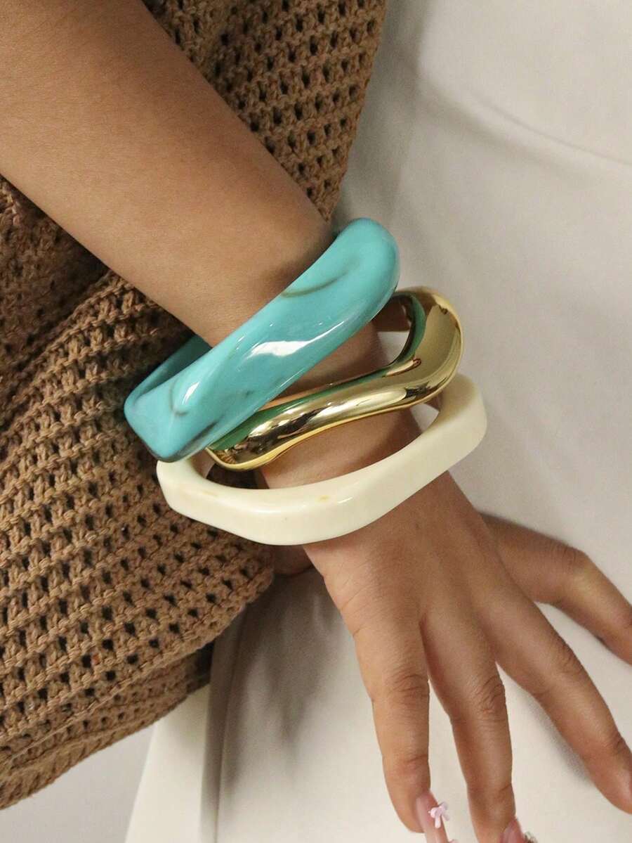 3件組女款樹脂手鐲 幾何圓形手環 獨特設計個性化飾品 - 彩色 - 查看 1
