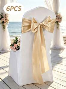 6/12/24/48pcs Champagne Gold Satin Chair Back Bow Ribbon, Silky Chair Back Tie, Suitable For Garden Wedding Banquet Reception Birthday Party Hotel Event Decoration - Champagne - View 14