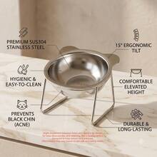 1 Set/1pc Anti-Black Chin Elevated Pet Bowl, Stainless Steel Cat Ear Water & Food Bowl, Neck Protection Feeding Solution, Easy To Clean & Durable, Suitable For Cats & Dogs, Perfect Gift For Pet Lovers - 600ml - View 5