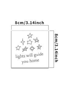 Lights Will Guide You Home Quote Temporary Tattoos Waterproof Long Lasting Fake Body Art Stickers Inspirational Stars Cursive Fine Line Tattoo For Women Men Adults - Black - View 4