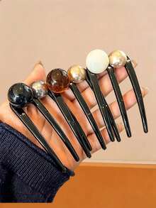 3/2/1 Set Elegant Three-Prong Faux Pearl Hair Clips, U-Shaped Hair Accessories Suitable For Daily Wear, Can Be Used For Hairstyle Styling And Hair Decoration, Practical Hair Tool Combination, Versatile For Various Hairstyles, Suitable For All Seasons, Hair Clips - Multicolor - View 8