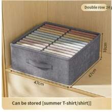Foldable Fabric Clothes Storage Box, Multi Compartment Closet Organizer With Handle, Wardrobe Divider Storage Bin For Pants, Jeans, T-Shirts - Grey - View 17