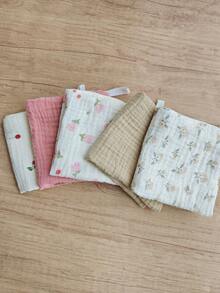 Baby Floral Face Towel 4-Layer Gauze Small Square Cloth, Infant Drool Bib, Face Cloth, Pure Cotton Feeding Bib, Handkerchief - Multicolor - View 6