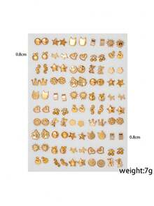 50對混色卡通水鑽星星、音符、蝴蝶結、愛心塑膠耳釘耳環套組，適合女孩生日派對或禮物 - 彩色 - 查看 3