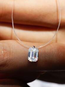 ConiiW 925 Silver 1-Carat Square Moissanite Invisible Fishing Line Necklace For Women – Suitable For Daily Wear And Dates - Silver - View 4