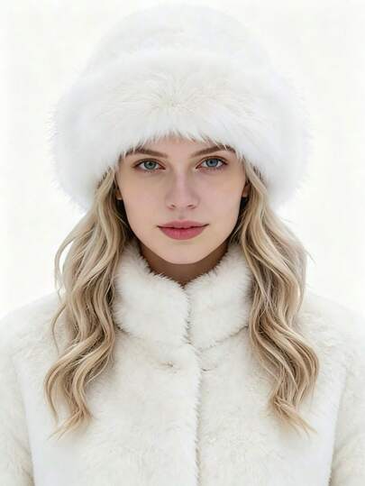 1 buah Topi Bulu Imitasi Musim Dingin untuk Wanita, Topi Rusia Lembut dan Berbulu, Topi Hangat dengan Hiasan Bulu Imitasi, Hadiah Musim Gugur/Musim Dingin Halloween