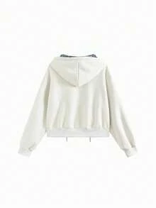 Korean Style Chic Versatile Minimalist Casual Loose Slouchy Plaid Patchwork Sweatshirt Short Jacket Women's Top Autumn/Winter - Apricot - View 6