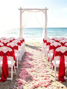 6/12/24/48pcs Bright Red Satin Chair Back Bow Ribbon, Shiny Silky Chair Ties, Suitable For Beach Wedding Reception Banquet Birthday Party Hotel Event Chair Decoration - Red - View 7
