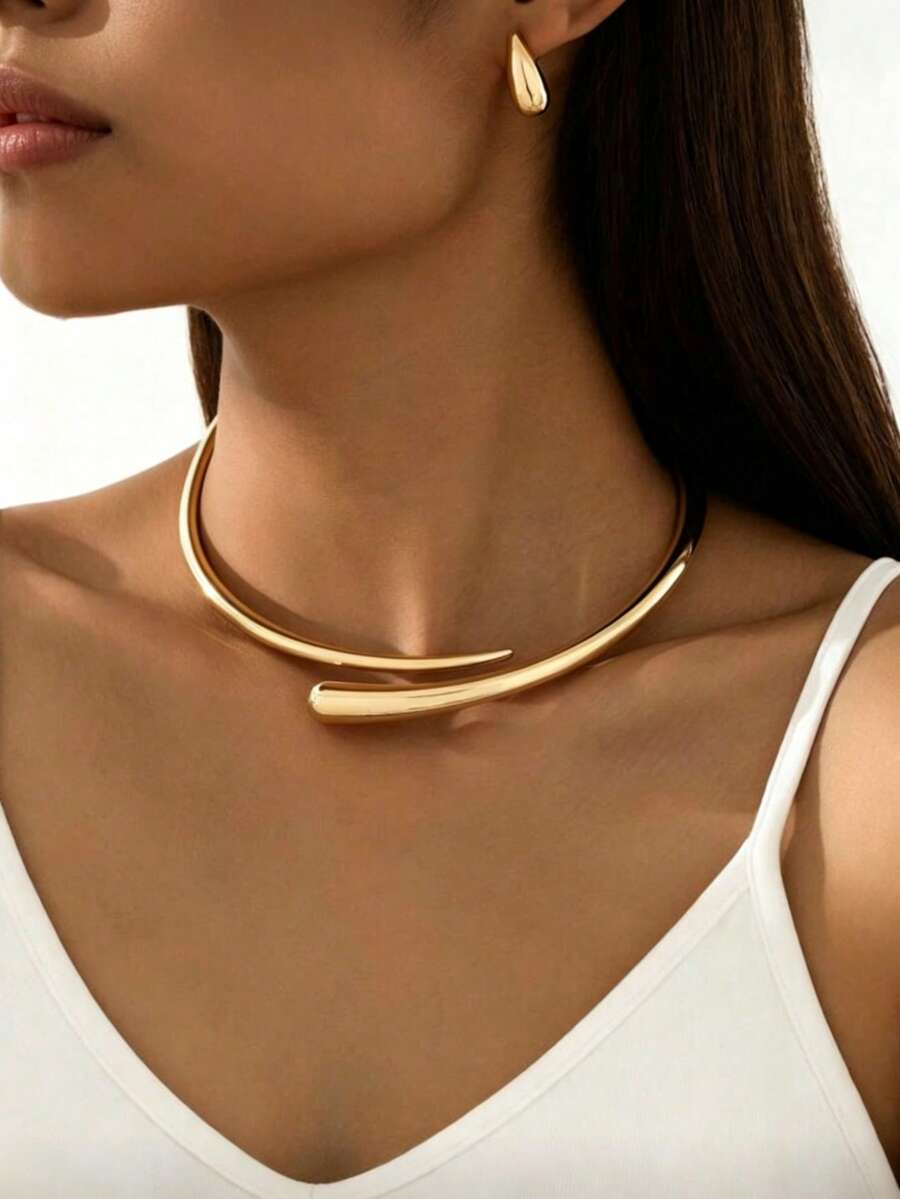 Multi-Piece Set/1 Piece 18K Gold Punk Style Gold-Plated Jewelry Set: Teardrop Earrings, Layered Rings, Women's Open Cuff Bracelet-Elegant Y2k - Tail Droplet - View 1