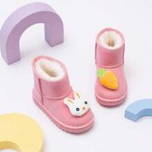1 Pair Girls' Carrot Rabbit Plush Decor Pink Short Snow Boots, Suitable For Winter Outdoor Wear And Outfit Matching - Pink - View 3
