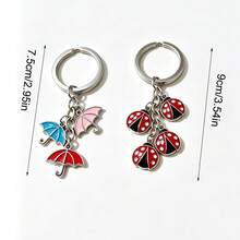 1pc Cartoon Sweet Enamel Seven-Star Ladybug Colorful Umbrella Keychain Lucky Pastoral Style Beetle Key Chain Accessory Insect Gift - Multicolor - View 9