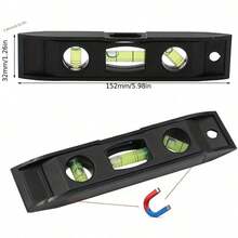 Bubble Torpedo Magnetic Level, 45°/90°/180° Bubble, Shockproof Magnetic Level Measurement Tool, Equipped With 3 Bubble Levels, Suitable For Woodworking, Construction, Plumbing Installation, Home Installation And Other Fields, Small Portable Pocket-Sized Level Tool - Spirit Level - View 4