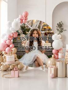 Customizable Round Backdrop (Stand Not Included), Printable Pattern/Logo/Text, Durable, Suitable For Weddings, Birthday Parties, Christenings, Photo Booth Props And Party Decorations, Modern Round Design, Smooth Texture, Round Backdrop - Multicolor - View 4