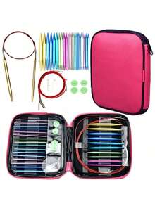 Interchangeable Round Knitting Needle Set With Needle Case, Double-Ended Aluminum Needles, Color-Coded And Labeled, Ergonomic Grip, Lightweight And Durable, Suitable For Knitting, Crochet And Braiding, Ideal For Beginners And Experienced Users - Multi-color - View 8