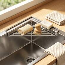 1/2pcs Silver Stainless Steel Sink Edge Drain Rack, Rust‑Resistant Hollow Drain Design Kitchen Sink Shelf, Over‑The‑Sink Holder For Sponge, Steel Wool, Soap Bottle, Household Kitchen Gadget Storage Organizer Supplies - Multicolor - View 4