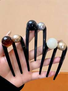 3/2/1 Set Elegant Three-Prong Faux Pearl Hair Clips, U-Shaped Hair Accessories Suitable For Daily Wear, Can Be Used For Hairstyle Styling And Hair Decoration, Practical Hair Tool Combination, Versatile For Various Hairstyles, Suitable For All Seasons, Hair Clips - Multicolor - View 12