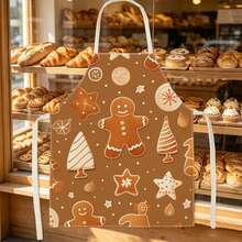 1pc Christmas Vintage Gingerbread Man Dessert Print Apron - Sleeveless Halter Neck Design, Durable And Comfortable Fit, Featuring Gingerbread Man With Frosting Stars And Striped Christmas Tree Pattern, Suitable For Cooking, Baking And Home Cleaning, Household Cleaning, Housework Apron, Hand-Painted Handmade Baking Apron, Fun Holiday Gift - Multicolor - View 4