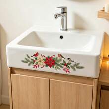 1/3pcs Christmas Flower Toilet Cover Sticker, Featuring A Cardinal Pine Design, Vinyl Removable Self-Adhesive Paper, Suitable For Decoration Of Toilet Covers, Storage Cabinets And Washbasins In Bathrooms - Multicolor - View 10
