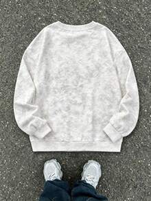 Street Hip-Hop Style Boys Crew Neck Sweatshirt, Cool Cartoon Rabbit Number Print Washed Tie-Dye Loose Pullover Kids Top, Spring/Autumn - White - View 3