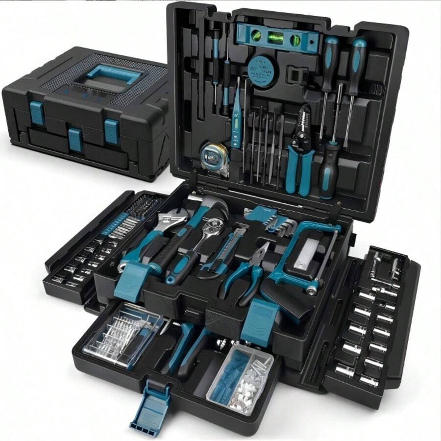 115-Piece Complete Home Tool Kit - Portable Household & Auto Repair Tool Set With Drawer - General Purpose Hand Tools Storage Case - Comprehensive Basic Tool Box For Handyman, DIY & Homeowners - Alloy, Blue, No Assembly Required - Multi-color - View 1