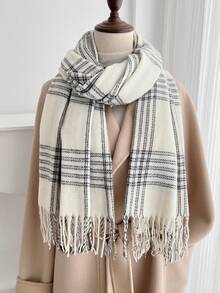 1pc Plaid Casual Polyester Scarf For Autumn/Winter - #3 White - View 3