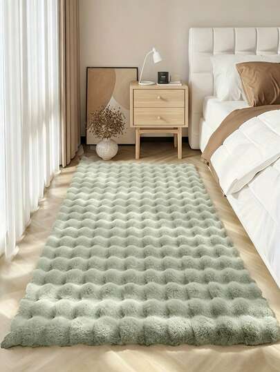 1pc Green Bubble Plush Rectangular Rug, Faux Rabbit Fur Carpet, Fluffy Sofa Throw, Holiday Decor, Sofa Decoration, Modern Minimalist Ins Style, Soft And Fluffy Touch, Smooth And Soft, Warm And Comfortable, Winter Warm Plush Rug, Fuzzy Skin-Friendly Material, Non-Slip Bottom, Low Shedding, Easy To Clean And Maintain, Machine Washable, Creates Cozy Atmosphere, Suitable For Bedroom, Living Room, Hallway, Study, Dressing Room