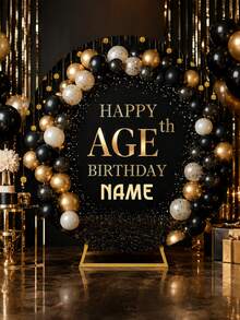 Customizable Round Backdrop (Stand Not Included), Printable Logo/Text, Durable, Suitable For Birthday Party, Party Decoration, Modern Round Design, Smooth Texture, Round Backdrop - Multicolor - View 6