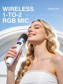 YAIUZGOO Set Mikrofon Karaoke Nirkabel, Mikrofon Ganda 2.4GHz dengan Penerima, Mikrofon Bernyanyi dengan Cincin LED RGB, Kualitas Suara Jernih, Kebisingan Rendah, Mikrofon Genggam Portabel, Cocok untuk Pesta, Musik, KTV, Hiburan Rumah, dan Hadiah - View 5