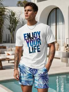 Men's Vacation Style Printed Short Sleeve Shorts Set - Multicolor - View 1