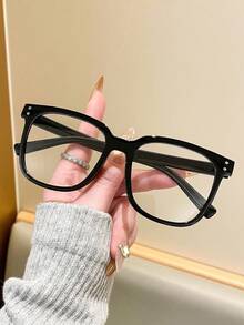 1PC Unisex Square Frame Fashion Black Glasses,Clear Lens,Plastic Material, , Casual Style, Solid Color, Suitable For Outfit Matching - Clear - View 4