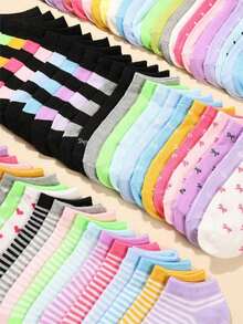 30 Pairs Women's Ankle Leg Warmers Set: Candy Colors, Lace Bows, Heart Patterns, Striped Designs, Soft & Comfortable, Casual & Versatile, Suitable For Daily Wear, Random Styles & Colors - Multicolor - View 3