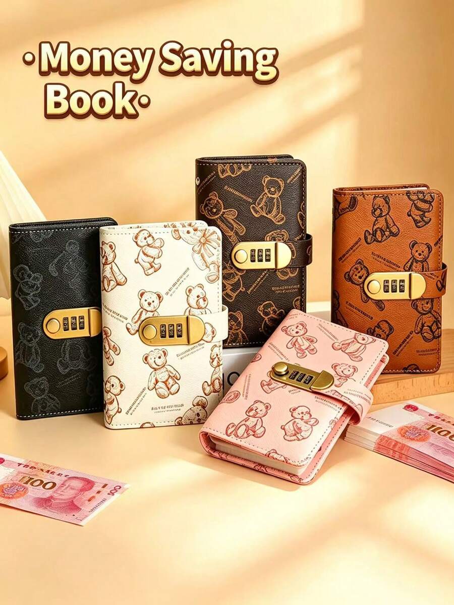 1 buah Dompet Uang dengan Kunci Sandi, Buku Penyimpanan Uang Motif Beruang, Pengatur Anggaran, Cocok untuk Perencanaan Anggaran Rumah Tangga, Pengelolaan Uang Tunai Saat Perjalanan, Buku Catatan Tabungan Keluarga - View 1