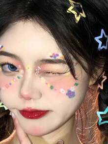 30件/10件 女款 3.1cm/1.22in 紅色 粉色 藍色 黃色 星形與水滴形 甜美可愛少女風 滴油彩繪小髮夾，瀏海夾，側邊夾，時尚百搭髮飾，適合日常穿著、外出、穿搭配對、髮飾裝飾，BB夾 - 彩色 - 查看 3