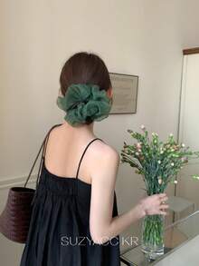 1pc Fresh Polka Dot Mesh Thin Scrunchie, Suitable For Gentle Mori Style Girls Daily Commute, Travel, Dating Wear, Semi-Transparent Lightweight Mesh Fabric, Fully Allover Print Small Polka Dots, Fluffy Large Flower Shape, Elastic Soft Not Tight On Hair, Tie Ponytail Bun, Create Fresh Atmosphere Fabric Hair Tie - Multicolor - View 7
