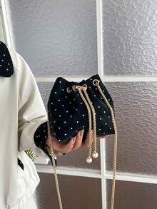 Fashionable Women's Bucket Bag, Chic Versatile Drawstring Pleated Bag With Chain Strap, Shoulder And Crossbody - Multicolor - View 6