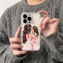 1件太空粉花朵公主母女圖案極簡個性化TPU防震全包手機殼，適用於Apple 17 16 15 14 13 12 11 Pro Max Air及系列 - 彩色 - 查看 3