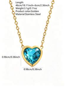 VceTd 1/2PCS Romantic Elegant Blue Glass Inlaid Heart/Oval Pendant Design Stainless Steel Women's Necklace Set Suitable For Daily Wear, Party Or Gift - Yellow Gold - View 9