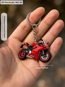 1pc 2D Flat Acrylic Motorcycle Keychain, Sports Motorcycle Design, Black White Red Color Scheme, Suitable For Hanging On Bags, Backpacks, Handbags Or Car Keys, Unisex, Daily Use, Birthday Gift And Great Gift For Motorcycle Enthusiasts - Multicolor - View 1
