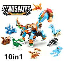 Cute & Fun Dinosaur Series Building Block Set/Dinosaur Animal Models, Includes Triceratops, Velociraptor, Brachiosaurus, Mosasaurus, Plesiosaurus, Tyrannosaurus Rex, Red Pterosaur, Stegosaurus, Ankylosaurus, Pterosaur 10 Small Blocks Assembled Into One Large Model, Improve Hands-On Ability, Become Exclusive Collection After Completion, Eye-Catching Desktop Decoration, Come And Learn And Play With The Cute And Magical Little Animals! - Animal Building Blocks - View 8