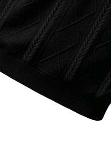 Men's Embossed Diamond Pattern Crew Neck Sweatshirt, Solid Color Versatile Casual Sports Top, Black - Black - View 6