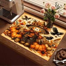 Autumn Scarecrow Print Pattern Drainage Mat/Absorbent Mat/Drying Mat For Coffee Machine And Tableware - Absorbent Polyester Desktop Protector With Rubber Non-Slip Backing, For Kitchen Countertop Decoration - Home Bar And Dining Table Placemat - Multicolor - View 3